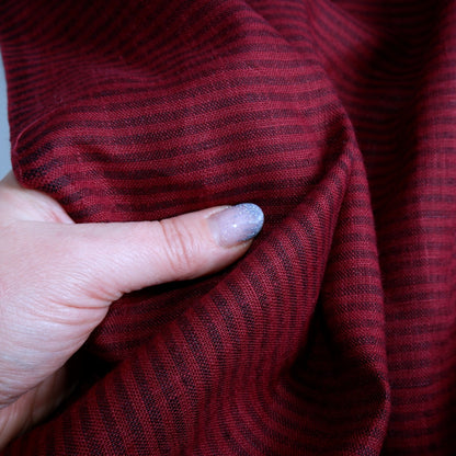 Bordo and black stripes - linen fabric - T129