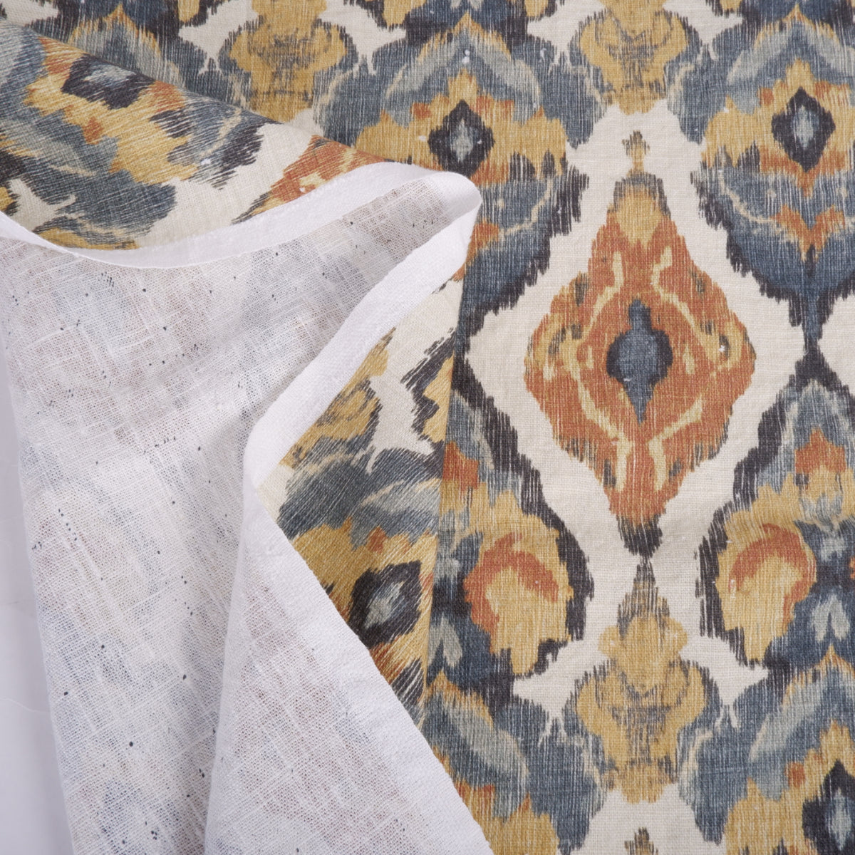 Colorful rhombs in brown  - printed linen fabric - 2055P