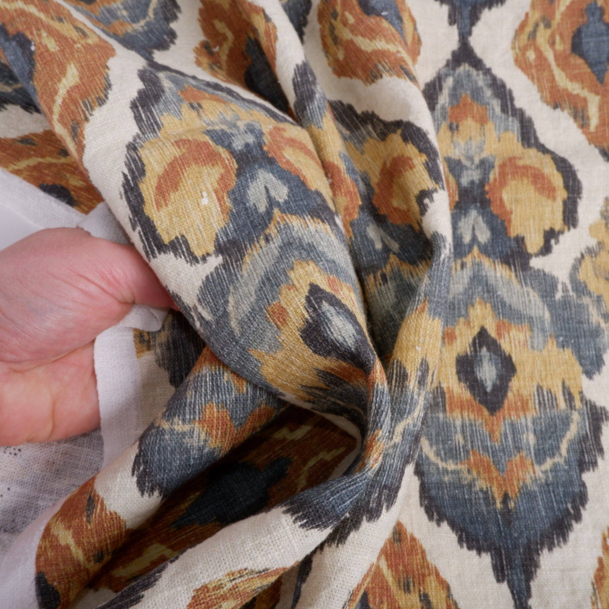 Colorful rhombs in brown  - printed linen fabric - 2055P
