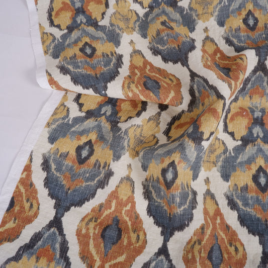 Colorful rhombs in brown  - printed linen fabric - 2055P