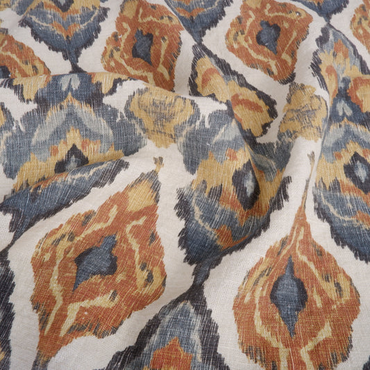 Colorful rhombs in brown  - printed linen fabric - 2055P
