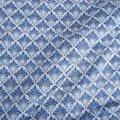 Blue block print on white - Printed linen fabric - LL2053P