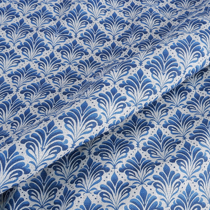 Blue block print on white - Printed linen fabric - LL2053P