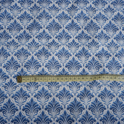 Blue block print on white - Printed linen fabric - LL2053P