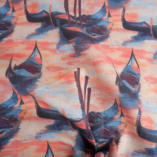 Venice gondola - Printed linen fabric - LL2056P
