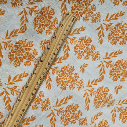 100% Linen fabric Mustard yellow Block print  on white - Carmen 2183