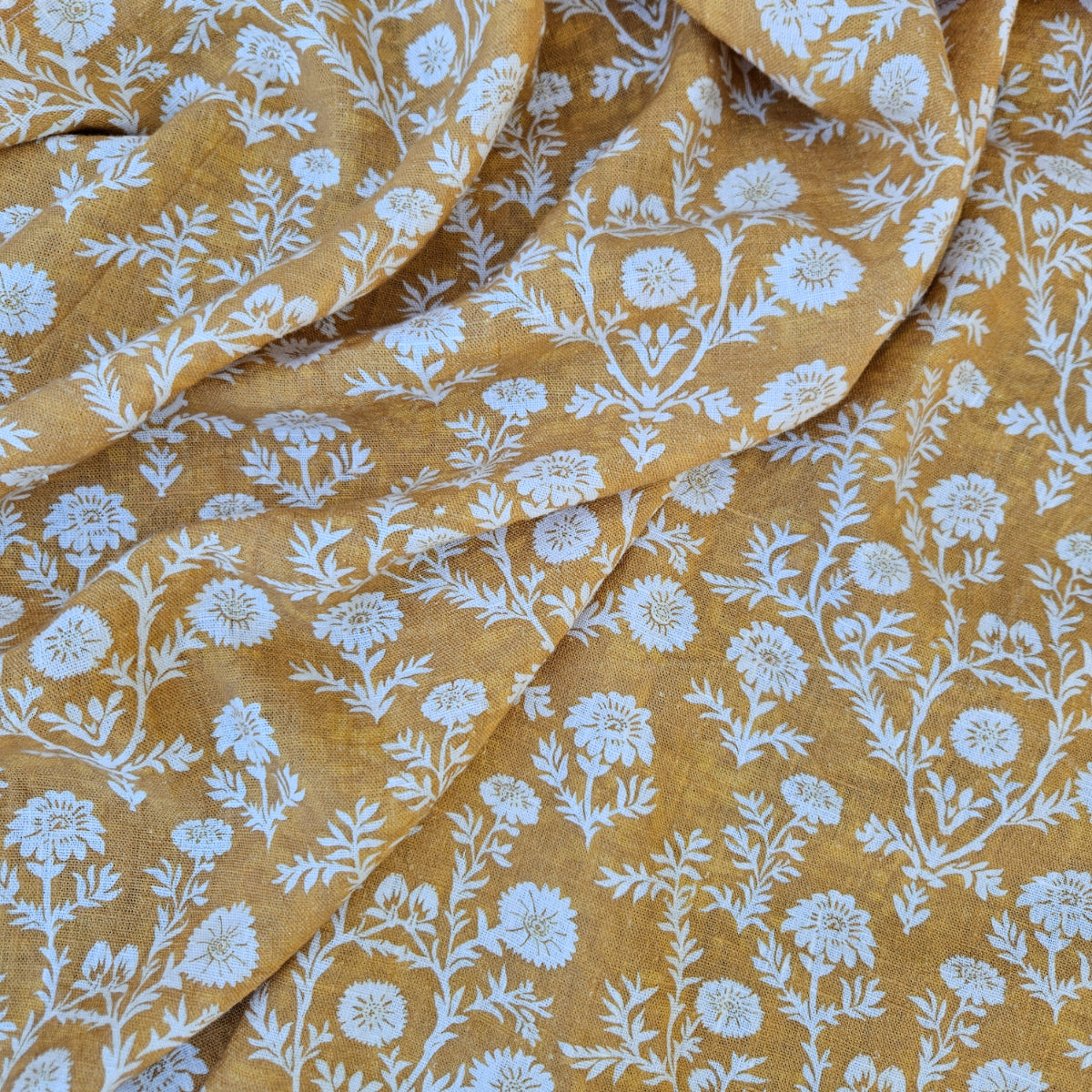 Mustard flower print - Printed linen fabric - 2223