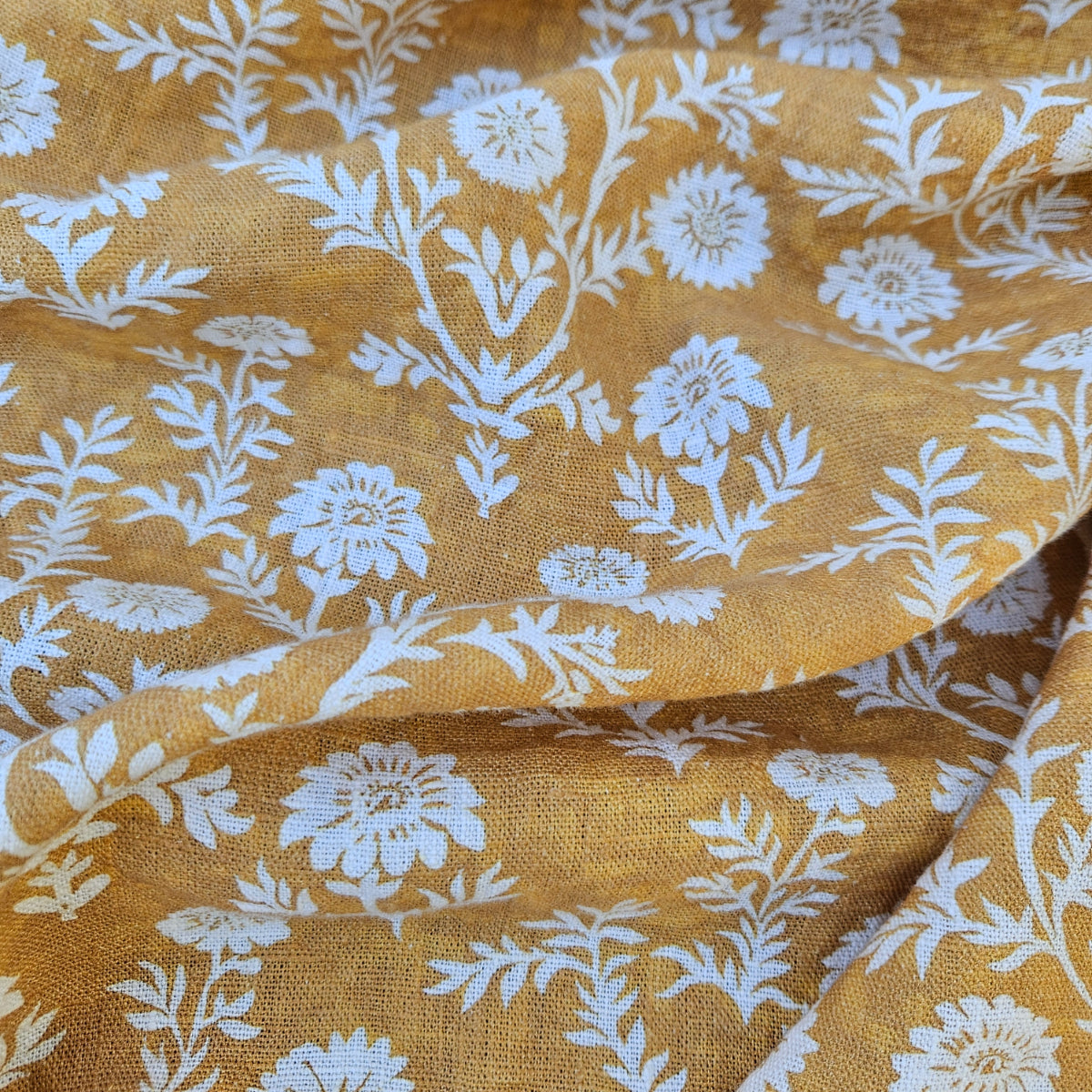 Mustard flower print - Printed linen fabric - 2223