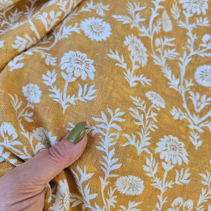 Mustard flower print - Printed linen fabric - 2223