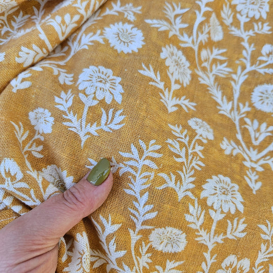 Mustard flower print - Printed linen fabric - 2223