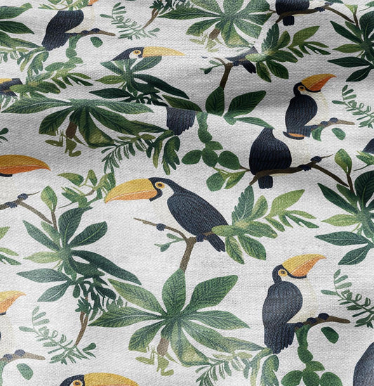 100% LINEN FabricTropical Toucan birds - floral linen Fabric by the Yard by LithuanianLinen for upholstery dressmaking curtains home textile