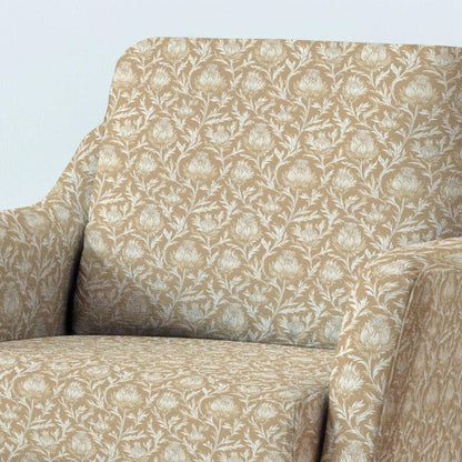 100% LINEN Fabric UPHOLSTERY 12oz - Beige thistle on white linen - Modern vintage Grandmillennial toile de jouy upholstery 2043