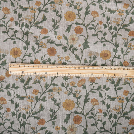 100% LINEN Fabric Wild yellow flowers - Modern vintage print on oatmeal linen for home decor sewing dress clothing 2242