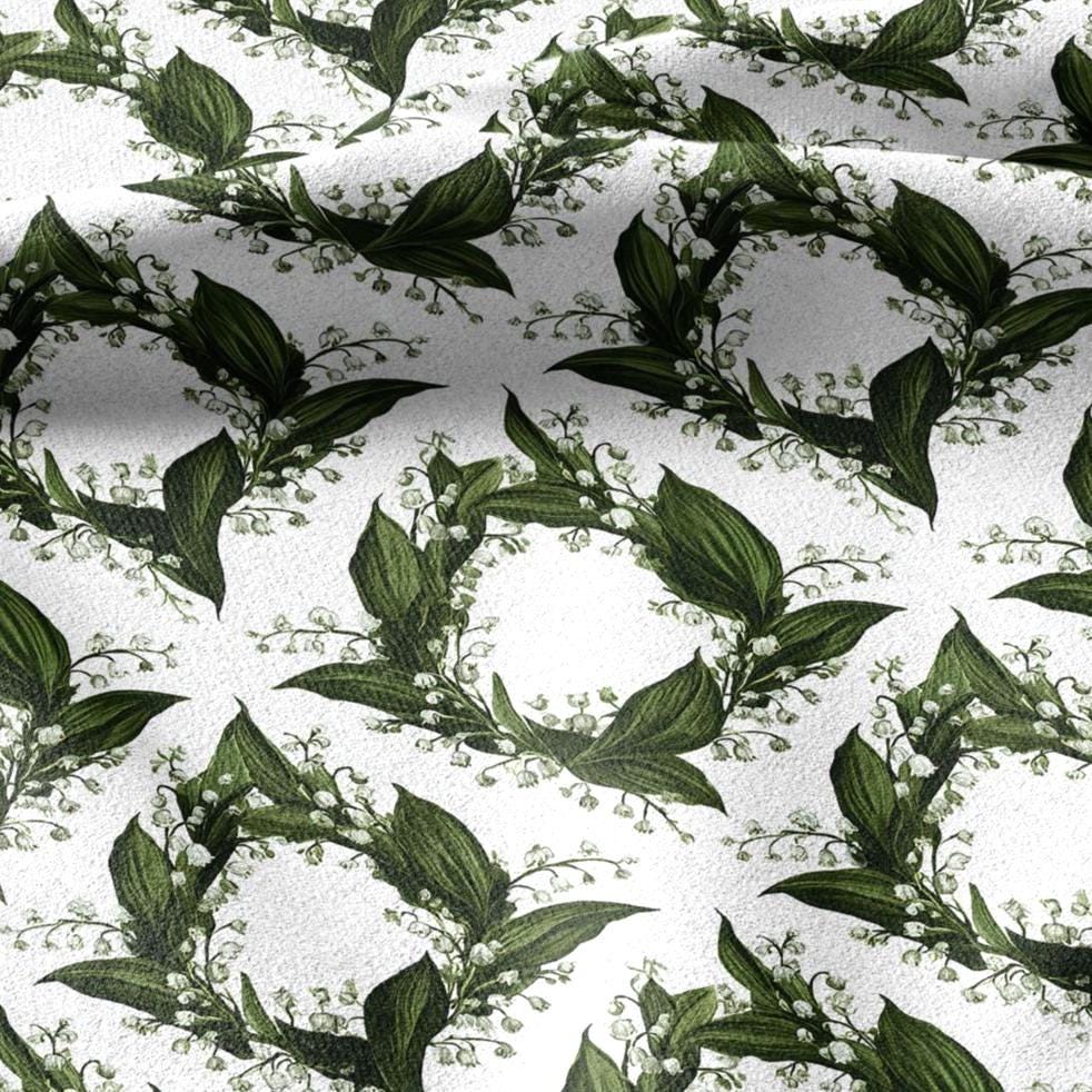 100% linen fabric floral botanical green print - Lily of the valley - Millefleurs: Vintage modern floral botanical pattern 3431