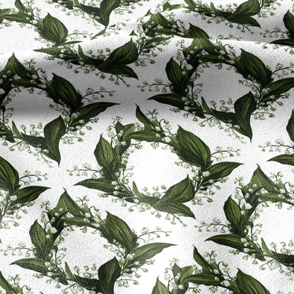 100% linen fabric floral botanical green print - Lily of the valley - Millefleurs: Vintage modern floral botanical pattern 3431