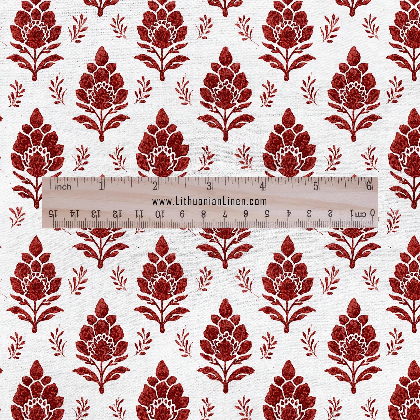 100% LINEN Fabric Rhus blossom print - red Indian floral linen heavy for upholstery home decor - medium for dress making 2803