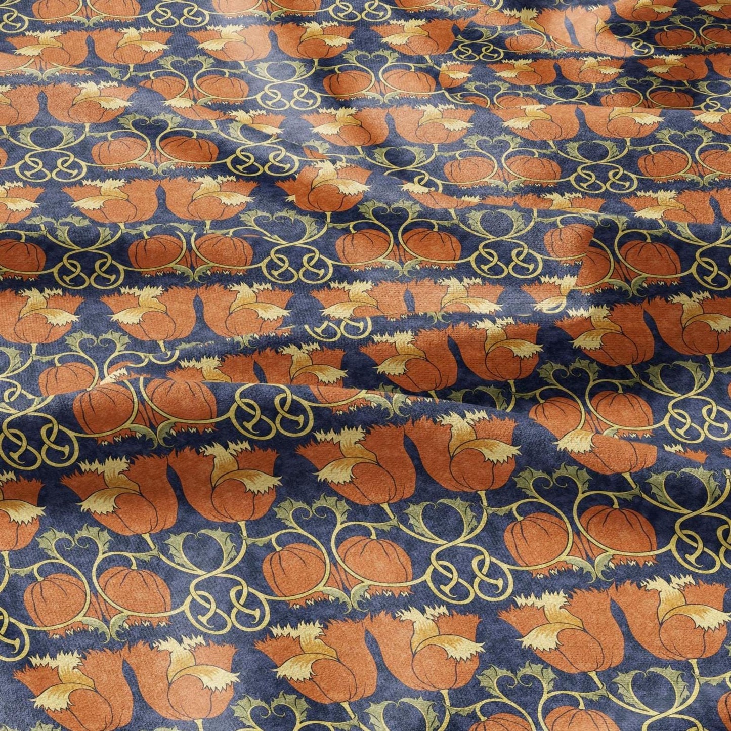 100% linen fabric Voysey poppies scroll print - Victorian Art crafts linen Fabric - Historical pattern fabric upholstery dress making