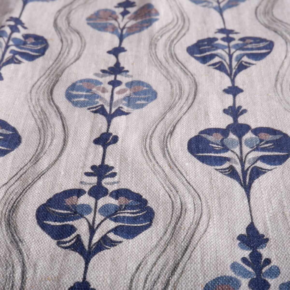 100% LINEN Fabric block print, oatmeal natur linen fabric with blue block print, heavy linen fabric for upholstery home decor 2256