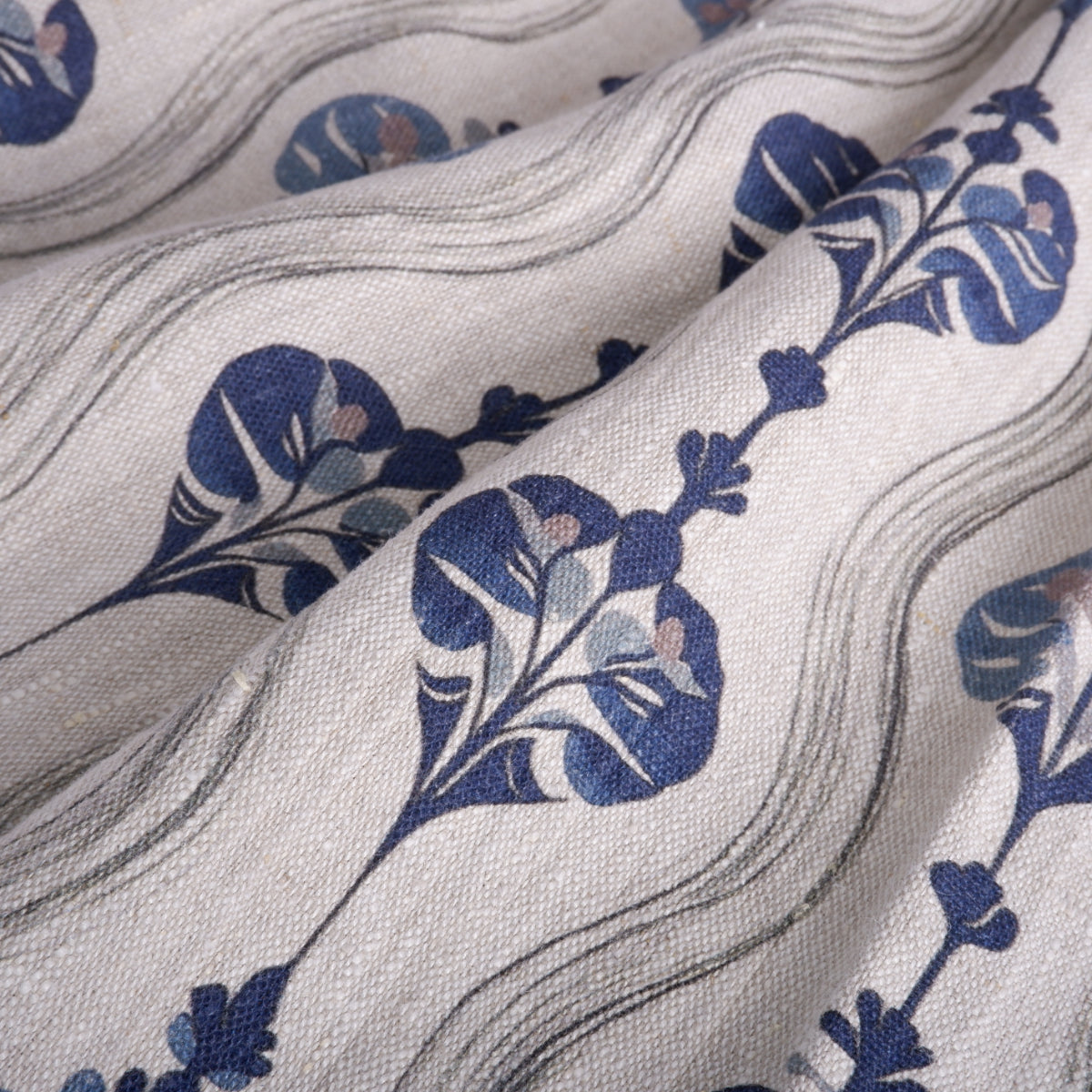 100% LINEN Fabric block print, oatmeal natur linen fabric with blue block print, heavy linen fabric for upholstery home decor 2256