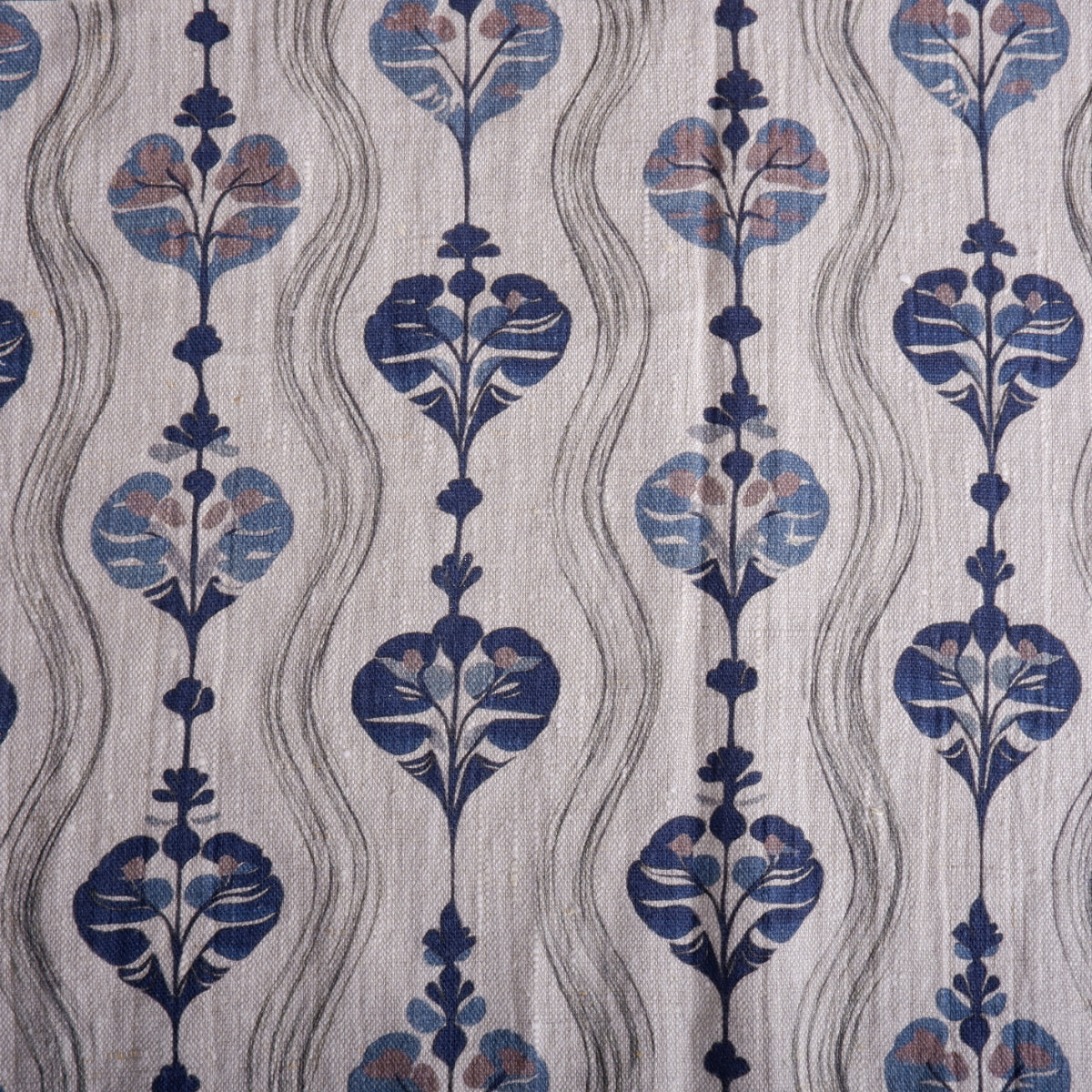 100% LINEN Fabric block print, oatmeal natur linen fabric with blue block print, heavy linen fabric for upholstery home decor 2256