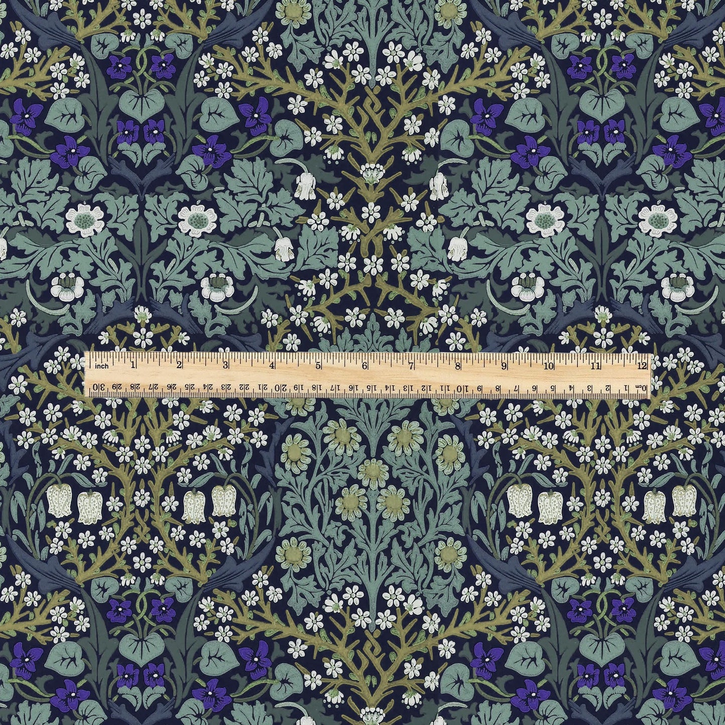 William Morris Blackthorn 100% LINEN Fabric - British linen floral upholstery home textile Victorian fabrics blue green 3171