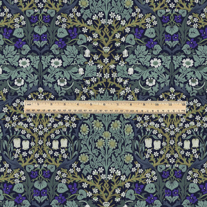 William Morris Blackthorn 100% LINEN Fabric - British linen floral upholstery home textile Victorian fabrics blue green 3171
