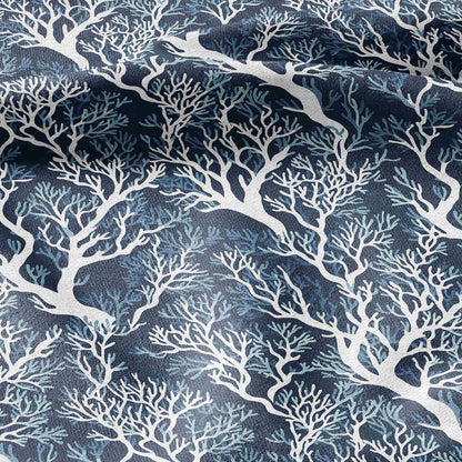 100% LINEN fabric blue coral print - botanical for upholstery home textile dress making 2295