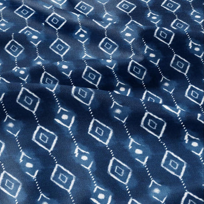 100% LINEN Fabric indigo blue print - Shibori abstract stripe square - upholstery curtains dress making 2985