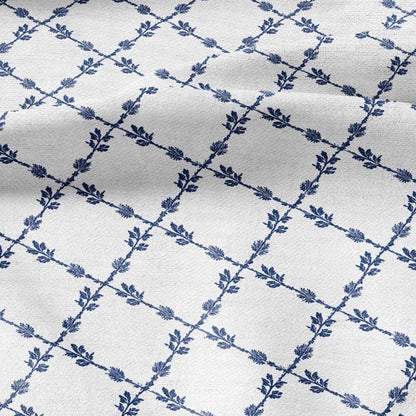 100% LINEN Fabric Herritage Lattice blue print - on oatmeal or white linen for upholstery curtains dress making 2953
