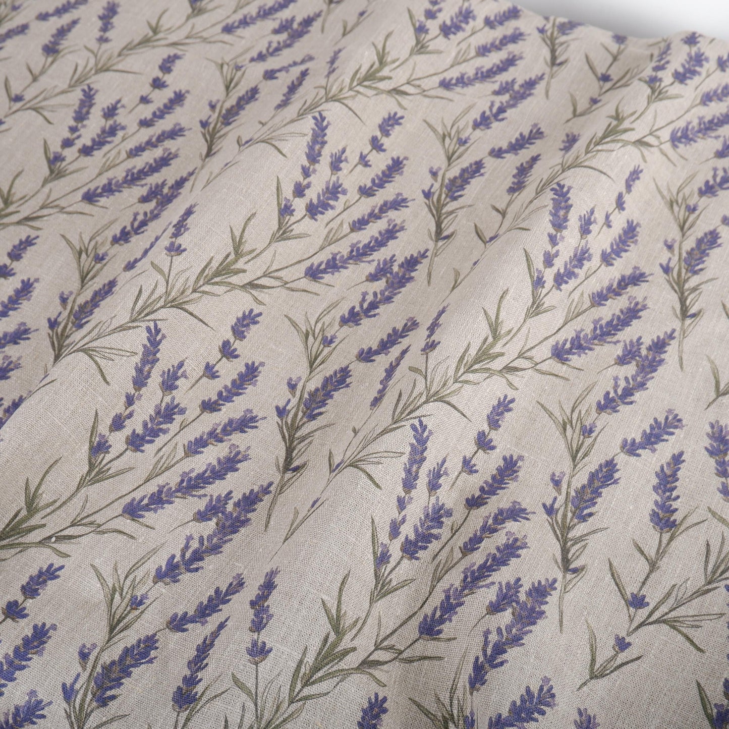 100% LINEN Fabric LAVENDER print on oatmeal linen - French county linen floral upholstery dress making curtains