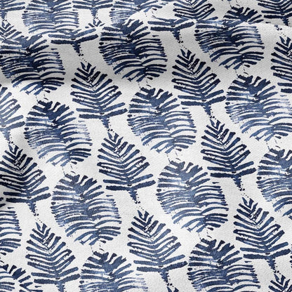 100% LINEN Fabric leaves print - Grandmillennial indigo blue - Modern vintage flower block print upholstery curtains dress making 2930