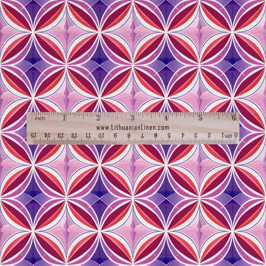 100% LINEN Fabric Geometric purple pink print - mid-century modern print on linen for upholstery curtains dress making 2661