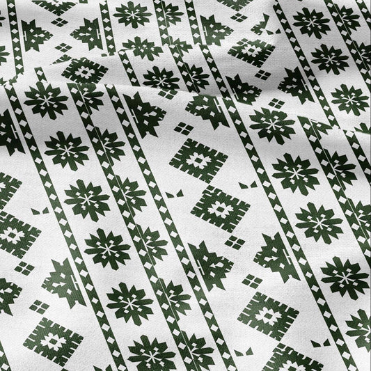 100% LINEN Fabric green stripe geometric block print - modern vintage floral linen fabric for upholstery or home decor 2822