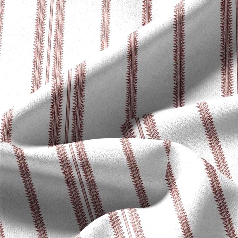 100% LINEN Fabric french red white stripe print - vintage modern  3360