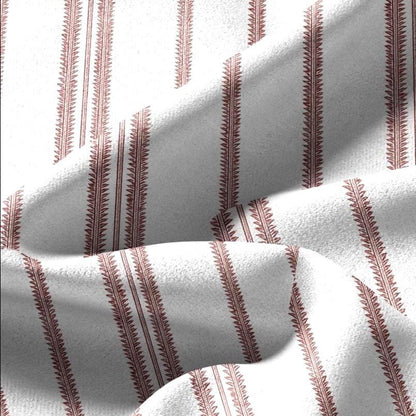 100% LINEN Fabric french red white stripe print - vintage modern  3360