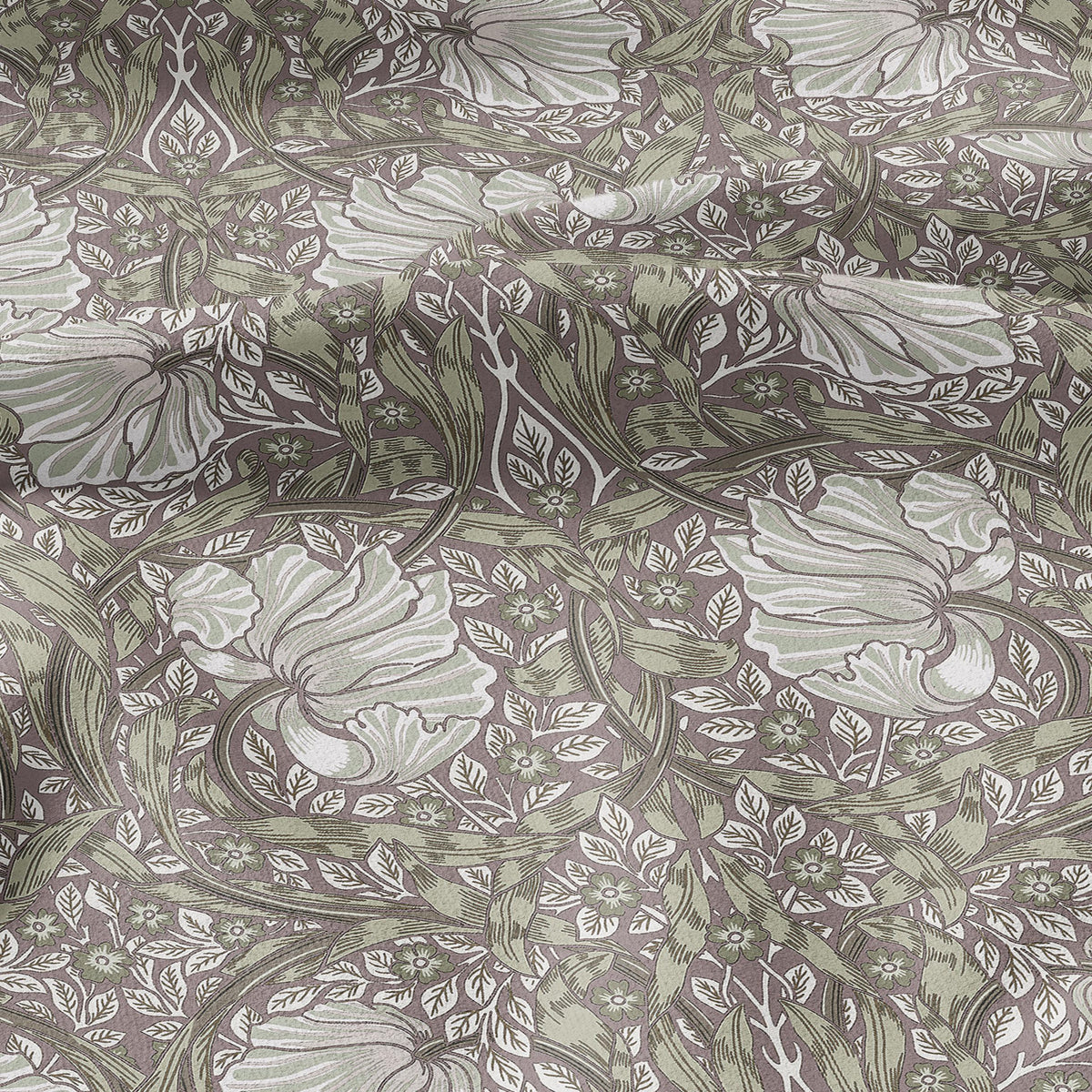 100% LINEN fabric - William Morris Pimpernel green pink - British Victorian flax - sewing upholstery home decor or clothing 3855