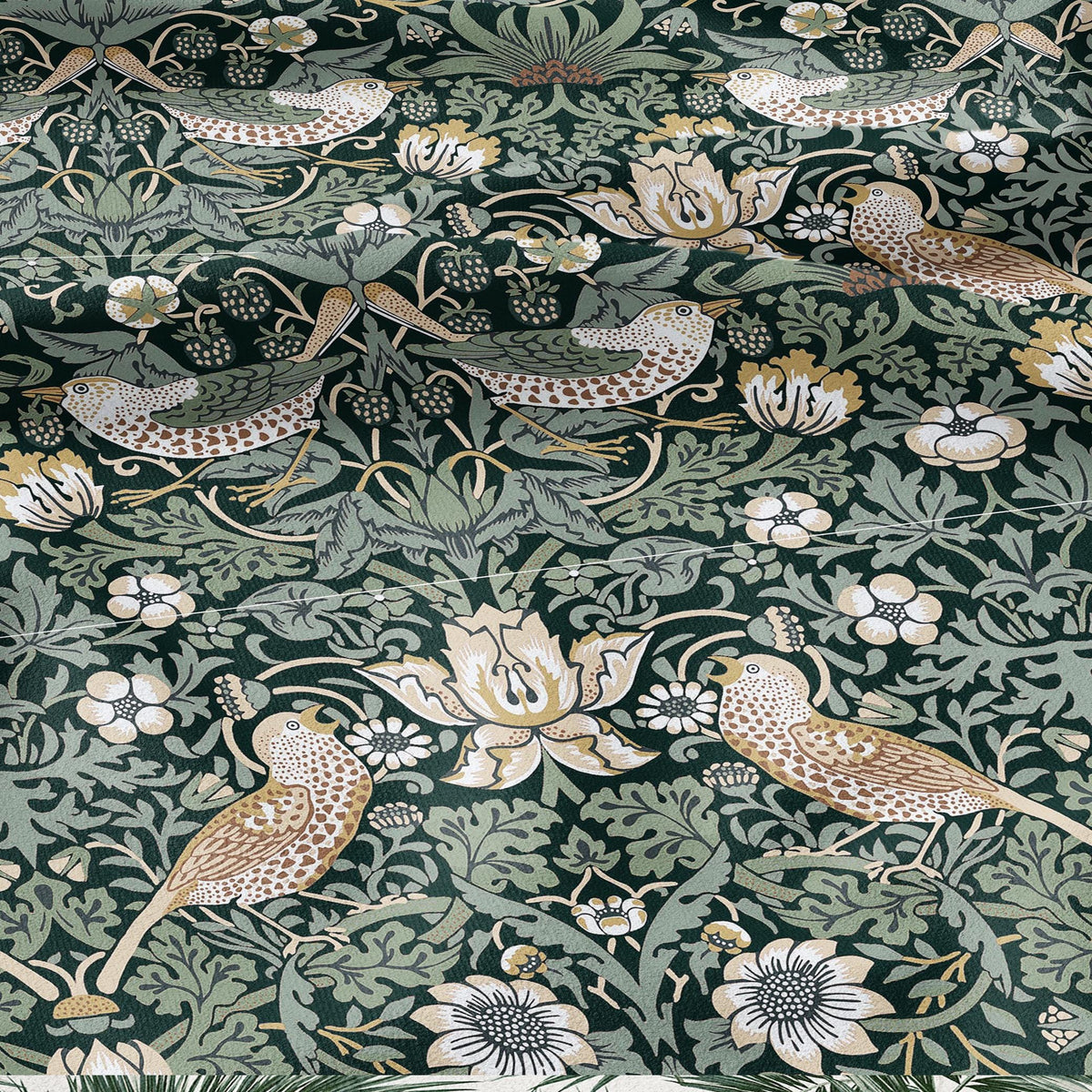 100% LINEN fabric - William Morris Strawberry thief green - British Victorian Art Craft flax - sewing home decor or clothing 3864