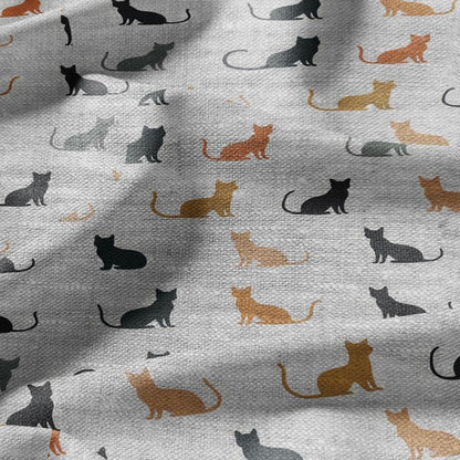 100% LINEN Fabric Block print Cats - oatmeal linen fabric with animal print - heavy for home decor clothing 2136