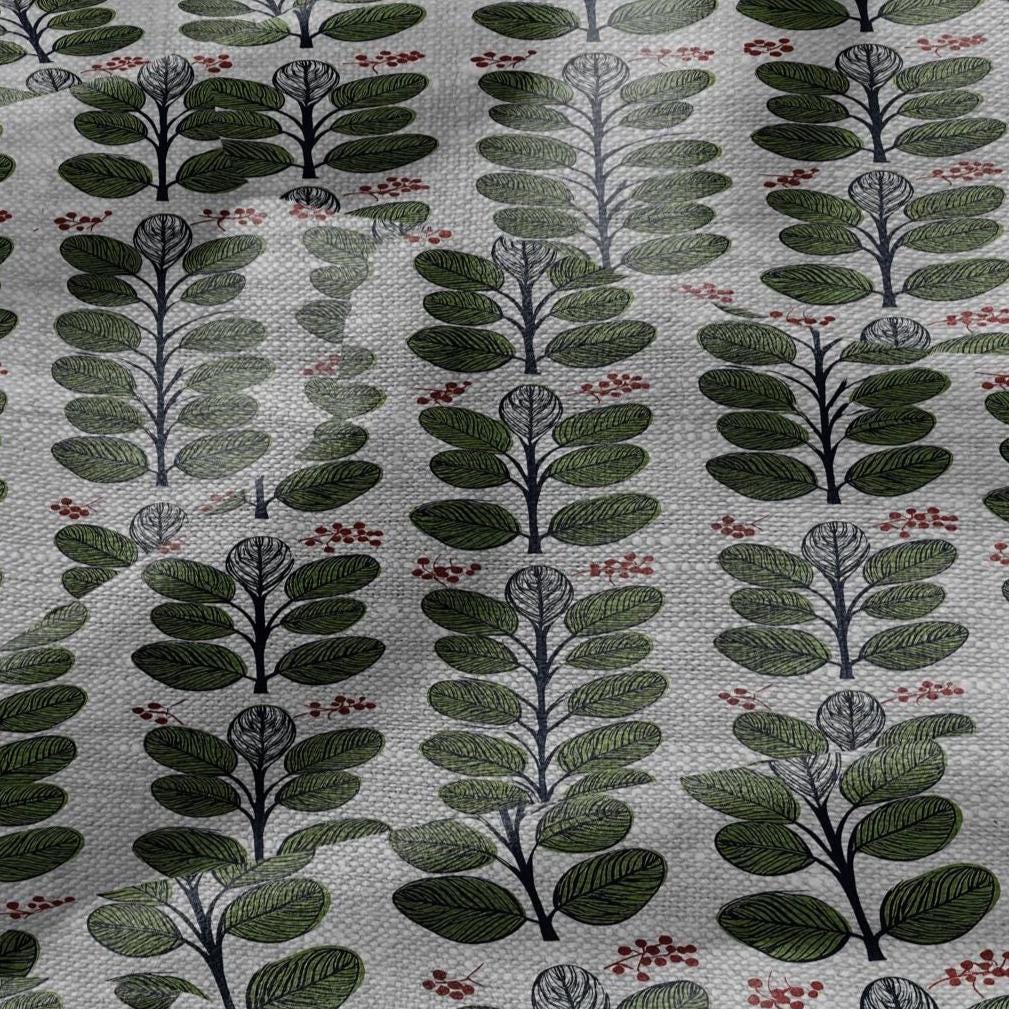 100% LINEN Fabric print green leaves print - floral botanical Mid-century Swedish print - heavy for home decor clothing 2749