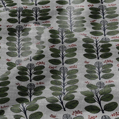 100% LINEN Fabric print green leaves print - floral botanical Mid-century Swedish print - heavy for home decor clothing 2749