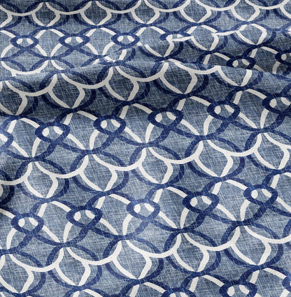 100% LINEN Fabric  Abstract indigo blue Ropes - Oriental blue print on linen fabric for upholstery curtains dress making Knot