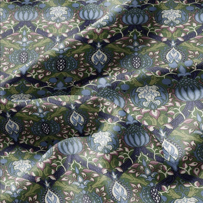 100% LINEN Fabric William Morris Granada print - British Victorian floral green blue 3207