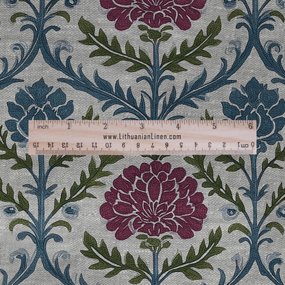 100% LINEN Fabric floral print - Grandmillennial - Modern vintage flower upholstery curtains dress making 2936
