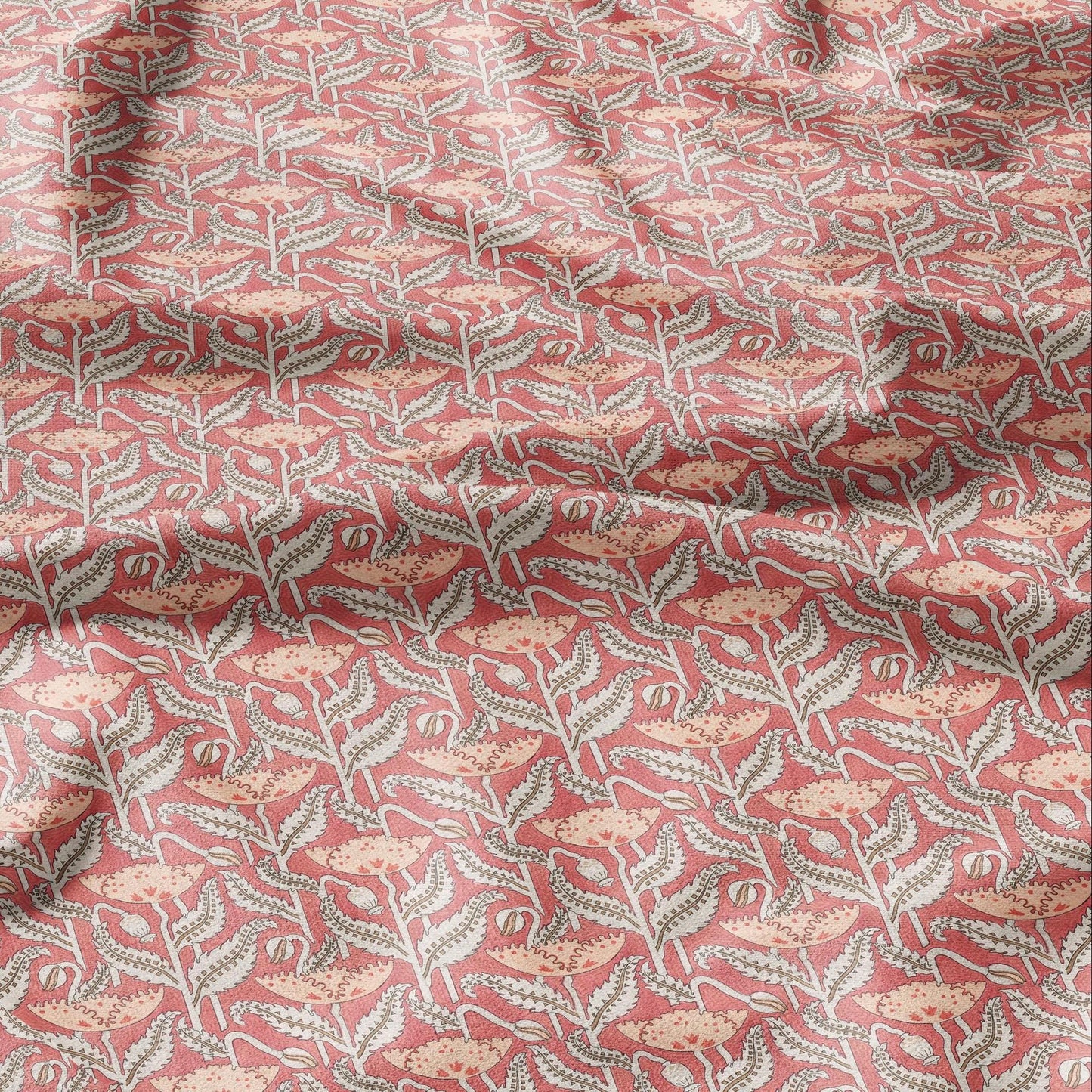 100% linen Art Nouveau Print fabric for Curtain Upholstery Cushion - Floral fabric red POPPY - fabric material for dress making sewing