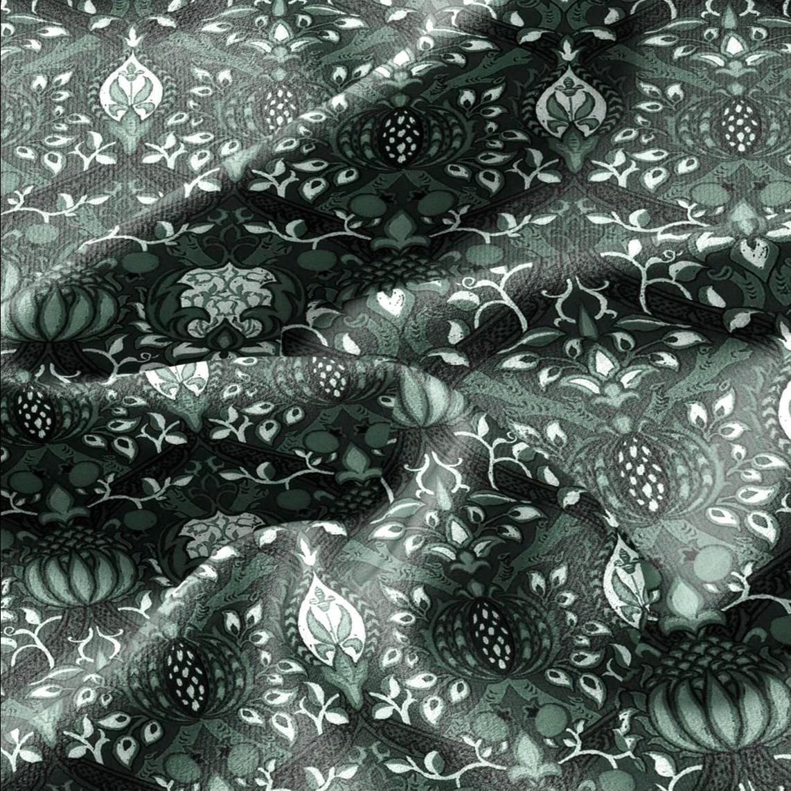 100% LINEN Fabric William Morris Granada green - British linen floral upholstery home textile Victorian fabrics dark blue 3243