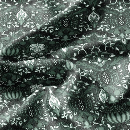 100% LINEN Fabric William Morris Granada green - British linen floral upholstery home textile Victorian fabrics dark blue 3243