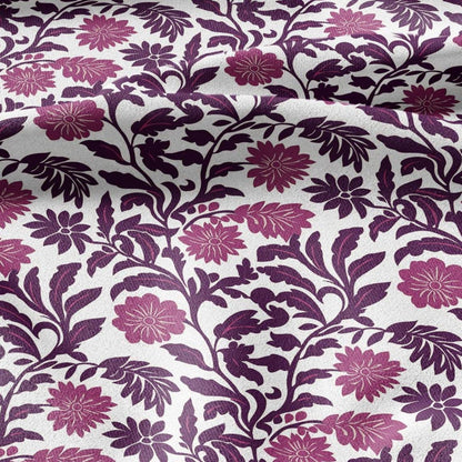 100% LINEN Fabric Purple floral block print on white - heavy linen fabric for upholstery home decor or medium for dress making 2372