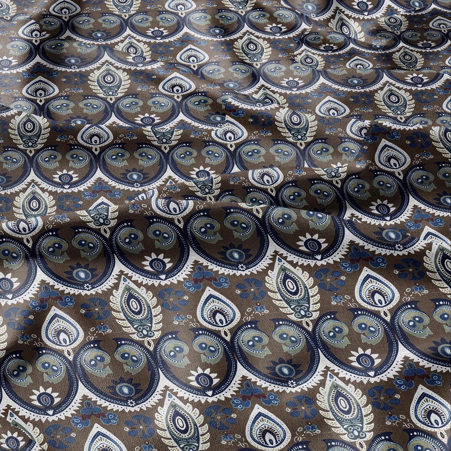 100% linen Vintage Brown Paisley Print fabric for Curtain Upholstery Cushion - Vintage Indian block print fabric for dress making sewing