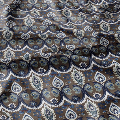 100% linen Vintage Brown Paisley Print fabric for Curtain Upholstery Cushion - Vintage Indian block print fabric for dress making sewing