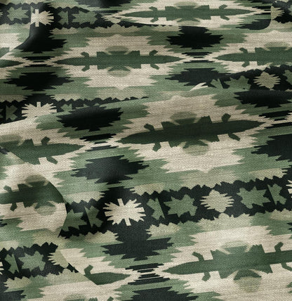 100% LINEN Fabric Western Abstract in green - tribal green print on linen print upholstery curtains dress making
